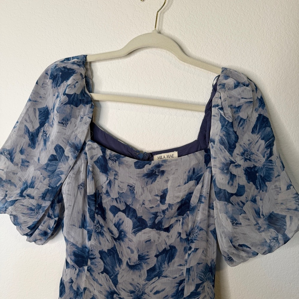 Nordstrom Mila Mae Blue Floral Midi Dress - Picture 7 of 8